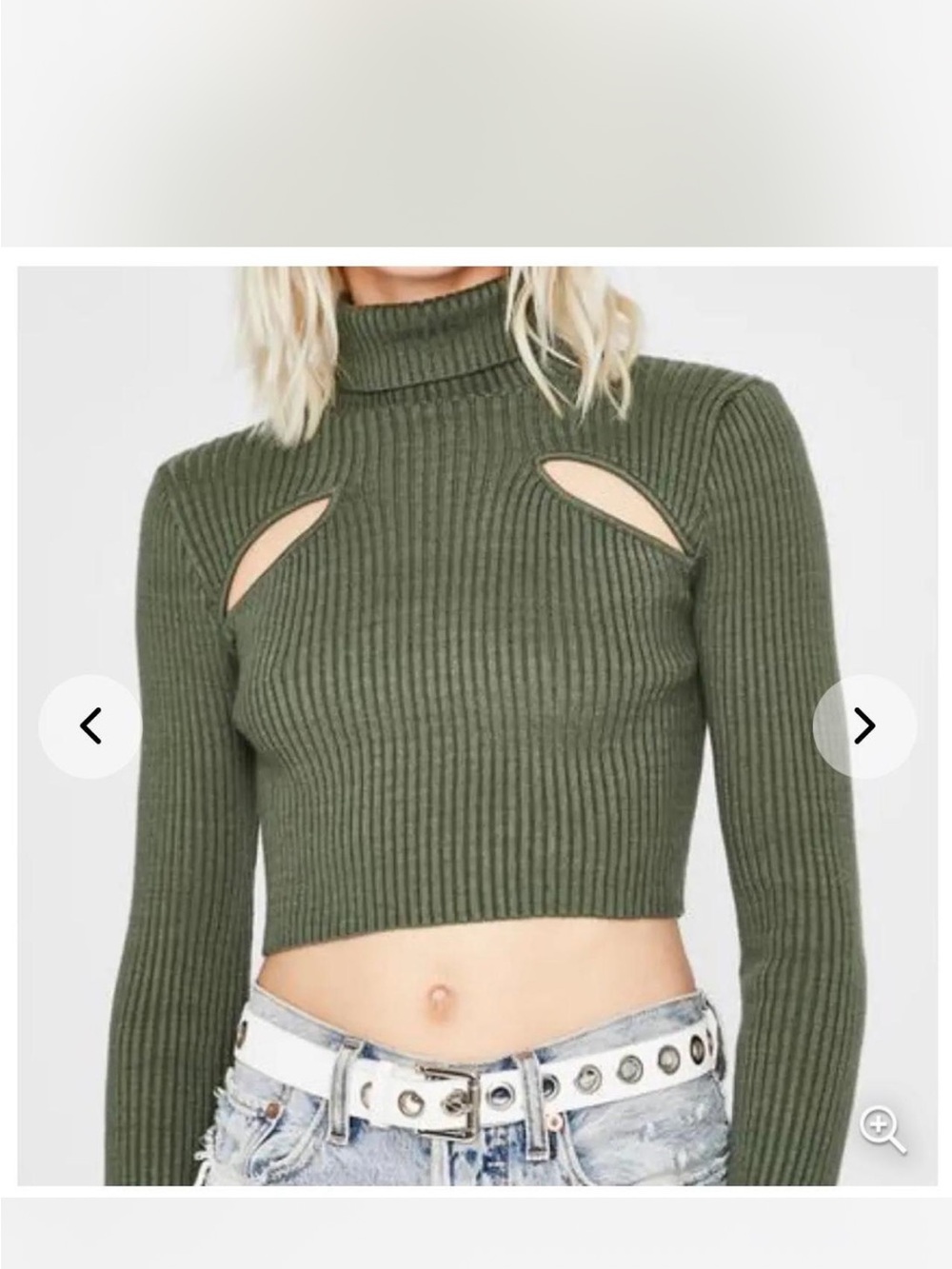 Olive Ribbed Turtleneck Cutout Crop Top
